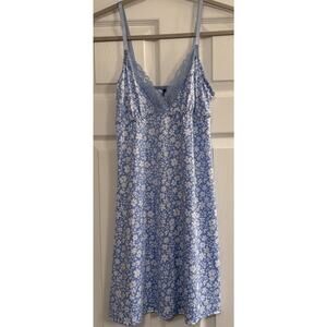Laura Ashley Nightgown Sz MED Blue Slip Dress Floral Lace Girly Cottagecore